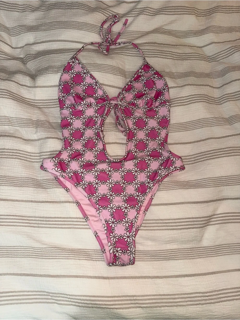 Frankie's Bikinis Pink Floral Cutout One-Piece Swimsuit